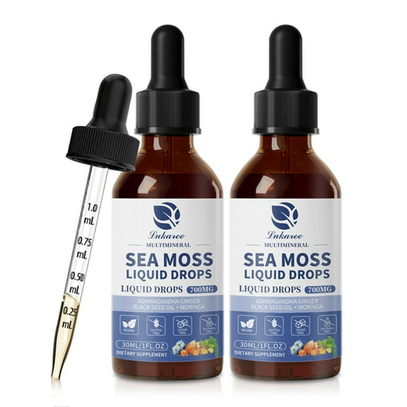 Sea Moss Liquid Drops, Irish Sea Moss with Ashwagandha, Moringa, Black Seed, Mullein leaf, Chlorophyllin, Elderberry Extract, for Lung Cleaner & Detox, Support Digestive, Immune, Gut Health, 2 Fl.oz