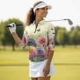 thumbnail image 4 of Uorisanigo Butterfly Flower Women's 3/4 Sleeve Golf Top Comfortable Stylish Women's Dry-Fit Golf Polo Shirts Fashion Zipper Neck Pullover Casual Versatile Workout Tops Daily Wear, 4 of 7