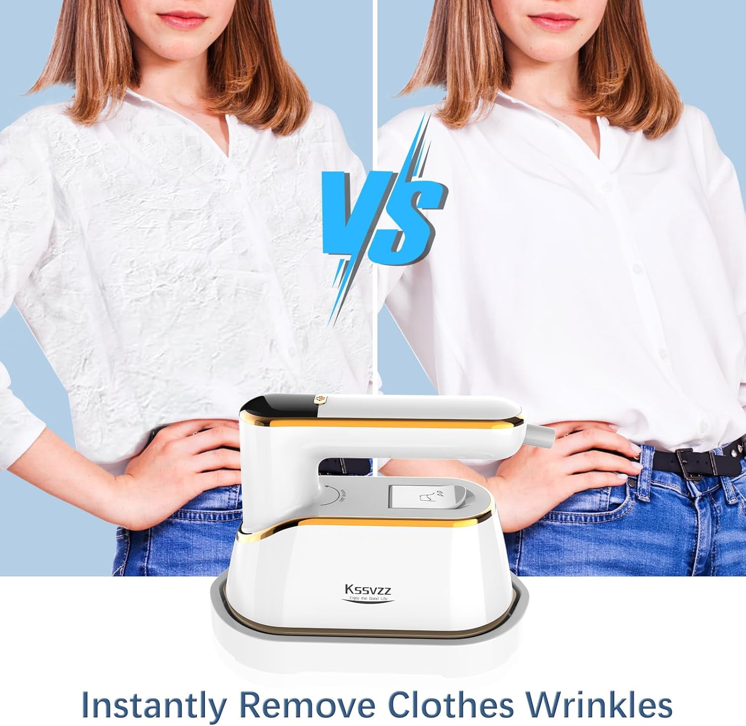 Portable Travel Steamer Iron for Clothes with LCD Display - 4 Mode Handheld Mini Clothing Steam Iron, 1200W Small Garment Steamer, Hand Held Fabric Steamer for Home, Dorm, Travel (120V ONLY)(White)
