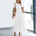 thumbnail image 3 of ZEHJUHAN Women's Solid Color V-Neck Short Sleeve Maxi Dress with Elastic Waist A-Line Ruffle Hem Summer Casual Dress White，XXL, 3 of 6