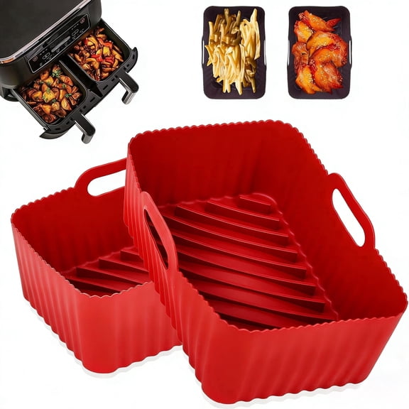 2Pcs Silicone Air Fryer Liners for Ninja Foodi Dual DZ201, Non-Stick Reusable Basket Accessories, Fits 8 QT, Red