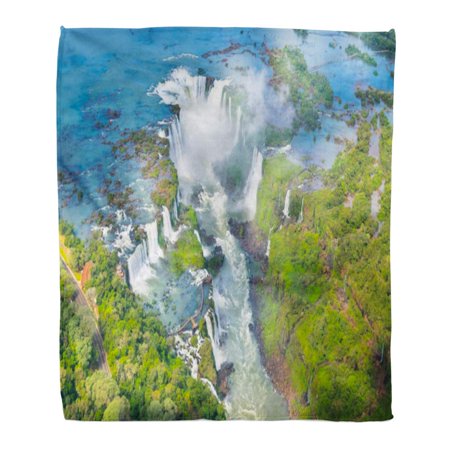 SIDONKU Throw Blanket Warm Cozy Print Flannel Beautiful Aerial View of Iguazu Falls One The Seven Natural Wonders World Foz Comfortable Soft for Bed Sofa and Couch 58x80 Inches