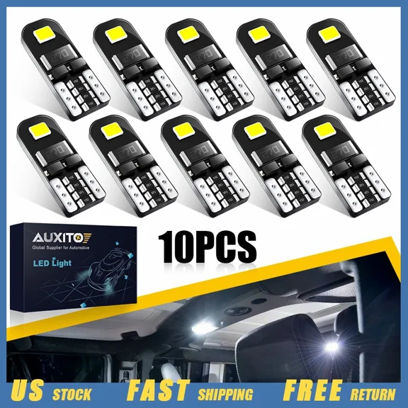 10Pcs T10 194 168 2Smd Led Interior Light Bulbs Super Bright Canbus Xenon White