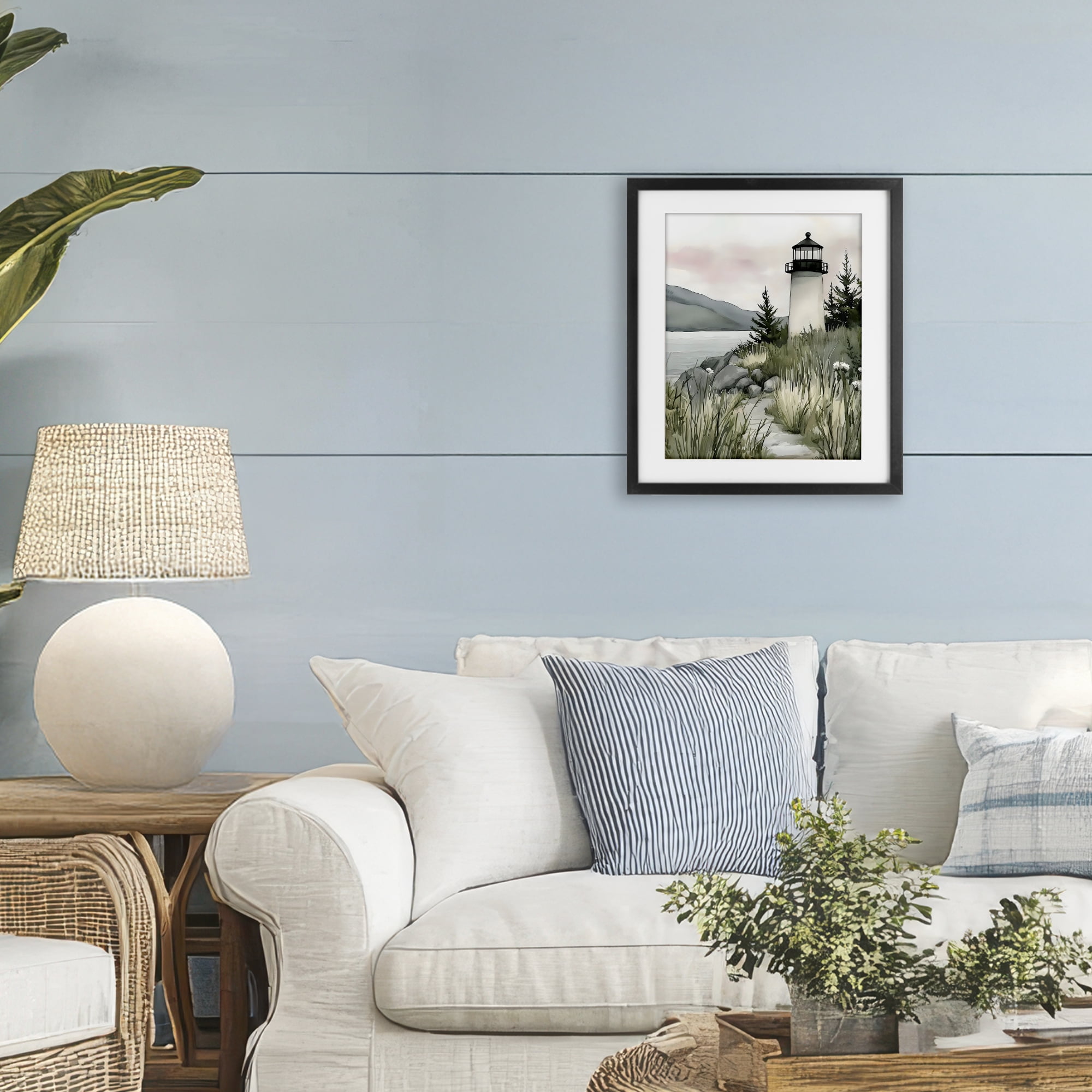 Stupell Industries Coastal Calm Lighthouse Black Framed Print Under Glass, design by Riley B