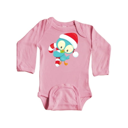 

Inktastic Christmas Bird Blue Bird Bird With Candy Cane Gift Baby Boy or Baby Girl Long Sleeve Bodysuit