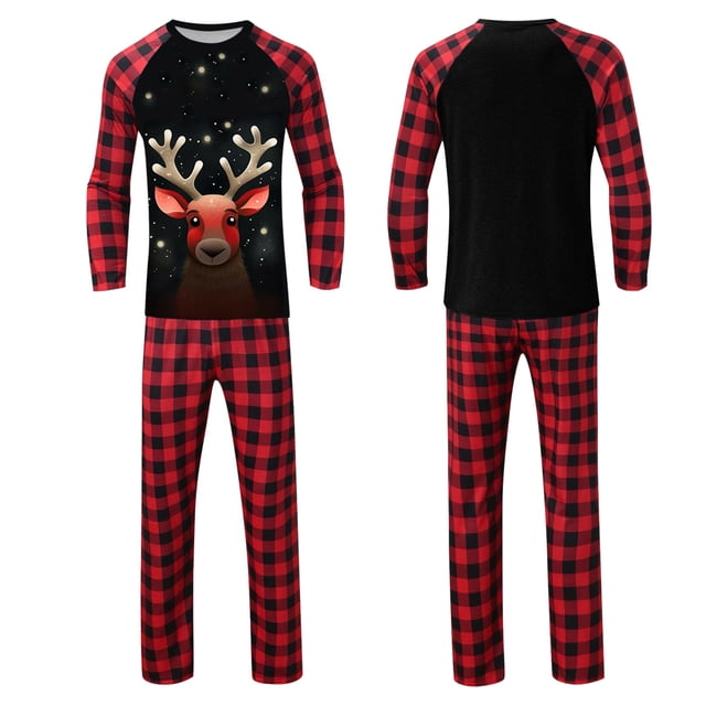DuoJiaJ Pyjamas de Noël pour la Famille Ensemble de Pyjama T-Shirt à Manches Longues et Pantalon Pyjamas de Vacances Papa