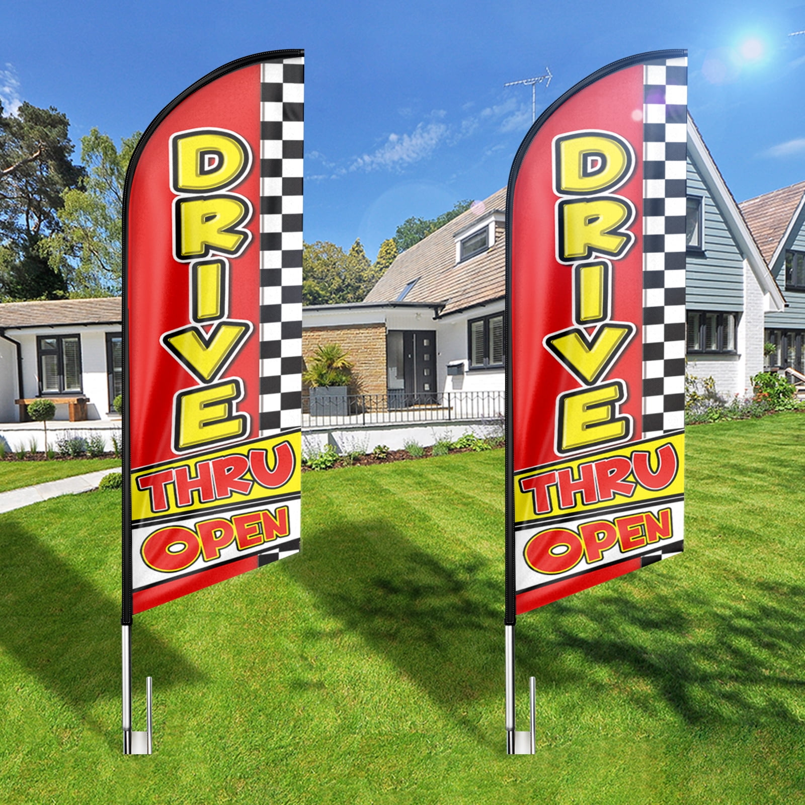 Drive Thru Open Sign Feather Flag,8FT Drive Thru Open outdoor advertising flag, Drive Thru Open Business Sign,Drive Thru Open Swooper Flag（FLAG ONLY）