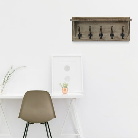 HBCY Creations Rustic Wall Mounted Coat Rack Shelf - Wooden Country Style 24  Entryway Shelf with Hooks - Solid Pine Wood - For Entryway  Kitchen  Bathroom (Rustic)