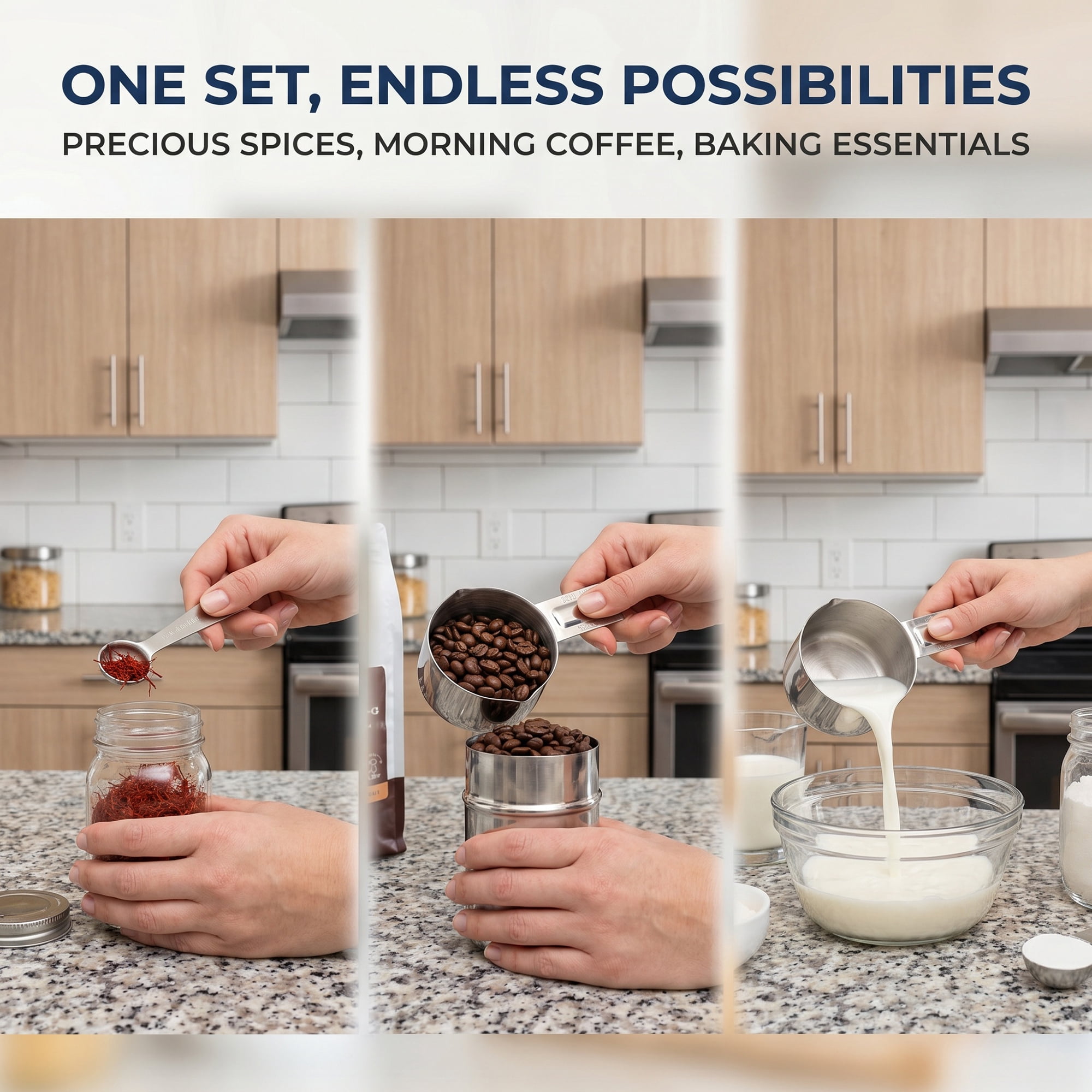 Unique Bargains Durable Stainless Steel Measuring Cups and Spoons Set Silver 11Pcs