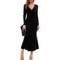 thumbnail image 3 of Bodycon Dresses for Women Long Sleeve Dress Casual Crew Neck Slim Fleece Midi Dresses Black, 3 of 3