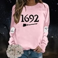 thumbnail image 2 of Womens Halloween Crewneck Sweatshirts Fall 1692 Ghost Printed Long Sleeve Pullover Tops Fashion Casual Relaxed Fit Blouses Z001-Pink XL, 2 of 5