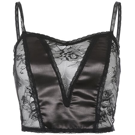 

Dark Gothic Women Spaghetti Strap Crop Top Sexy V-Neck Backless Slim Camisole See-Through Flroal Lace Patchwork Black Sling Vest Summer Clubwear