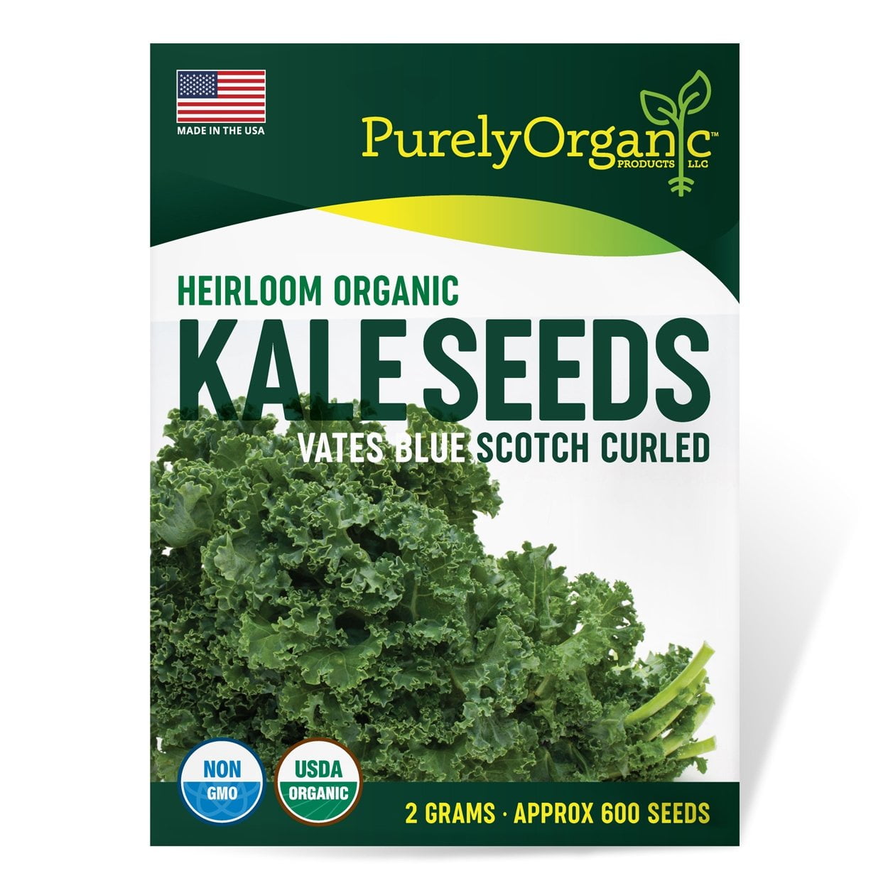 Purely Organic Heirloom Kale Seeds (Vates Blue Scotch Curled) - Approx 600 Seeds