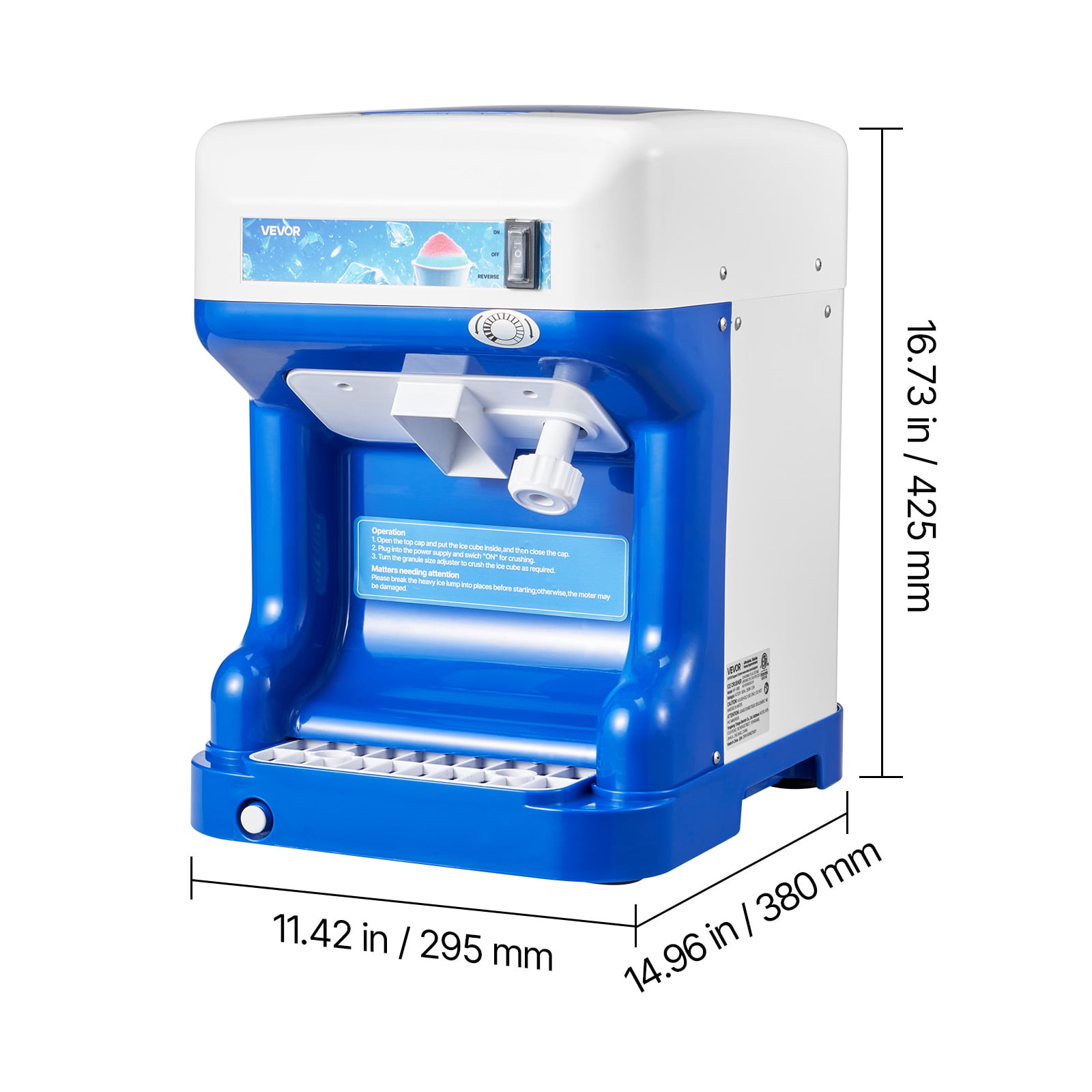 VEVOR Commercial Ice Shaver Crusher,286lbs Per Hour Electric Snow Cone Maker with 2L Ice Cube Box,250W 1500RPM Tabletop Shaved Ice Machine for Parties Events Snack Bar,Home and Commercial Use (Blue)
