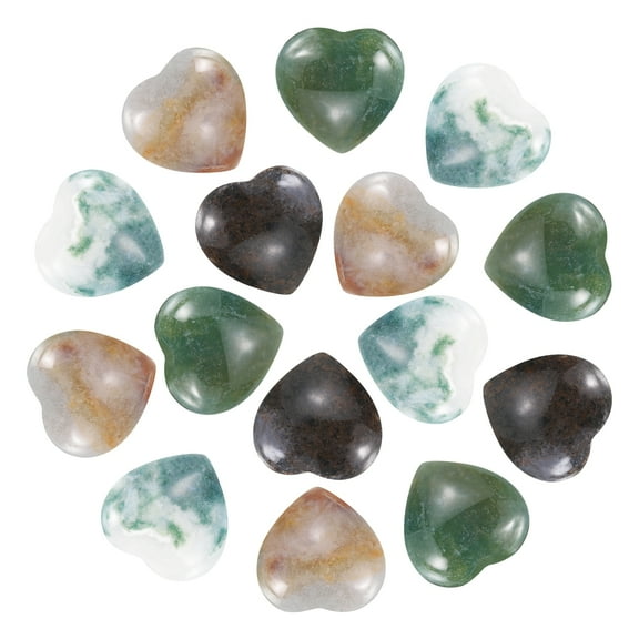 Uxcell 15 Pcs Natural Heart Shaped Crystal Stone, 0.6 Inch Mini Polished Love Gemstone Crystal, Pocket Rock Engraved Worry Stones for Women Gifts Meditation, Gray Green