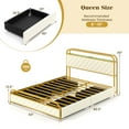 thumbnail image 3 of Costway Queen Size Bed Frame with LED Lights & Charging Station Storage Headboard & Drawers Golden, 3 of 10