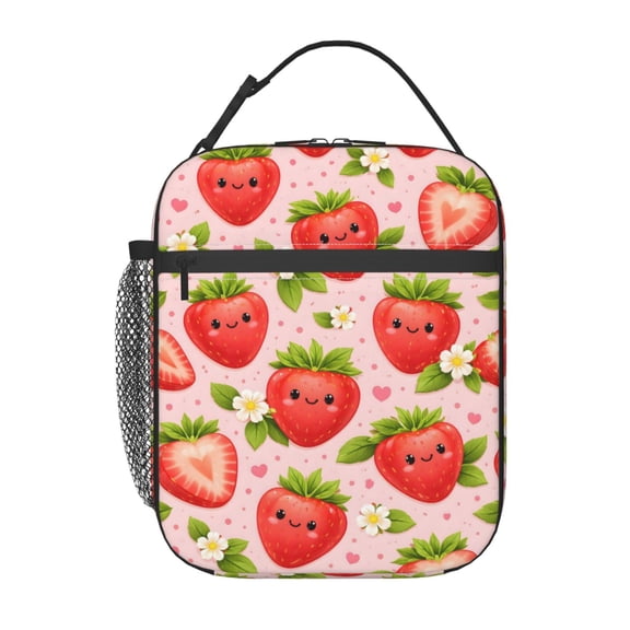Cute Fruit Strawberry Lunch Bag Reusable Thermal Lunch Tote with Handle for Women and Men