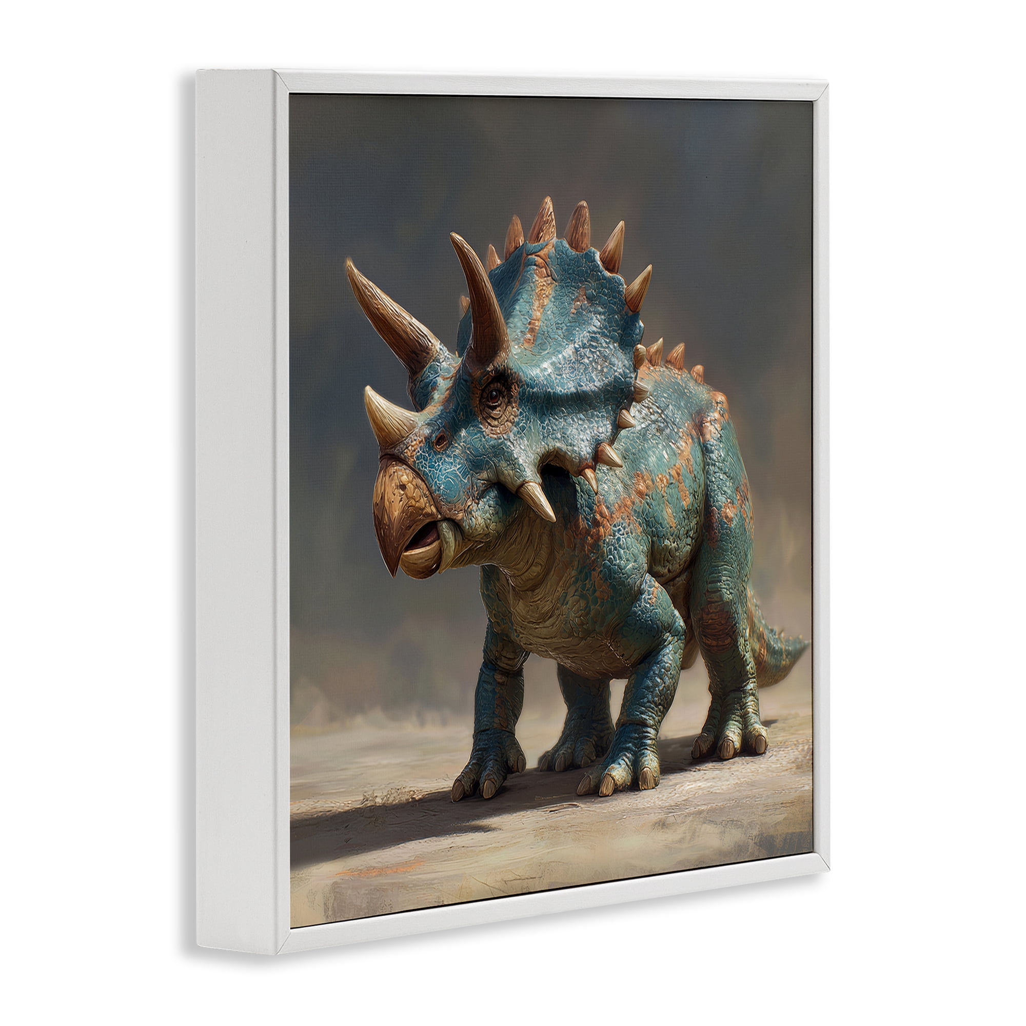 Stupell Industries Horned Triceratops at Sunrise White Framed Giclee Art, design by Wumples