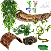 VNEKVA 11 Pack Reptile Terrarium Accessories, Bearded Dragon Hammock with Plants, Vines, Hide Cave for Lizard Gecko