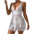thumbnail image 4 of Somuwie Women's Large Size V-Neck Solid Color Lace See-Through Back Nightdress, 4 of 6