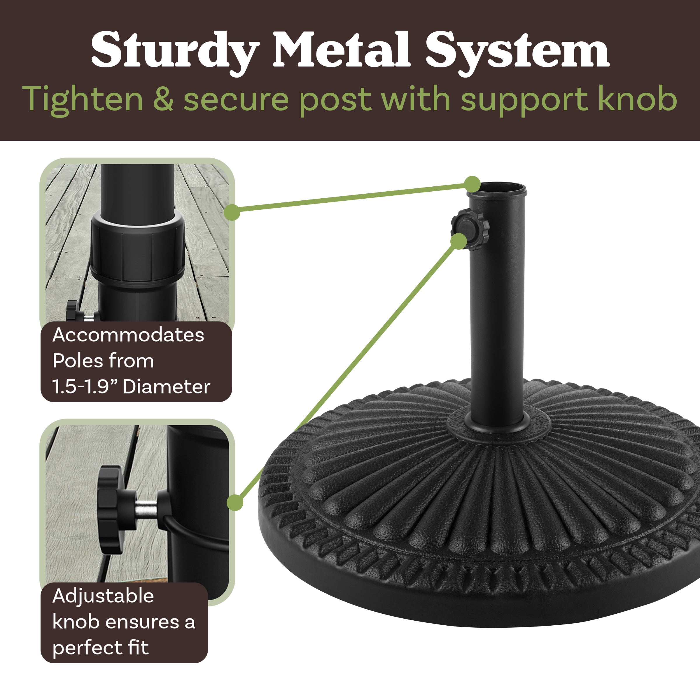Pure Garden 39lb Resin and Cement Outdoor Patio Umbrella Base, Black