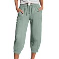 thumbnail image 2 of felwors Capris Pants for Women Stretchy Elastic Waist Pocket Shorts Quick Dry Lightweight Casual Athletic Lounge Trousers (Light Green, XL), 2 of 7