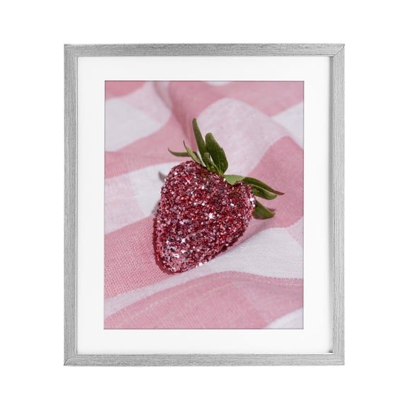 Stupell Industries Contemporary Glimmer Strawberry on Pink Gray Framed Print Under Glass, 13 x 16, by LISH Creative