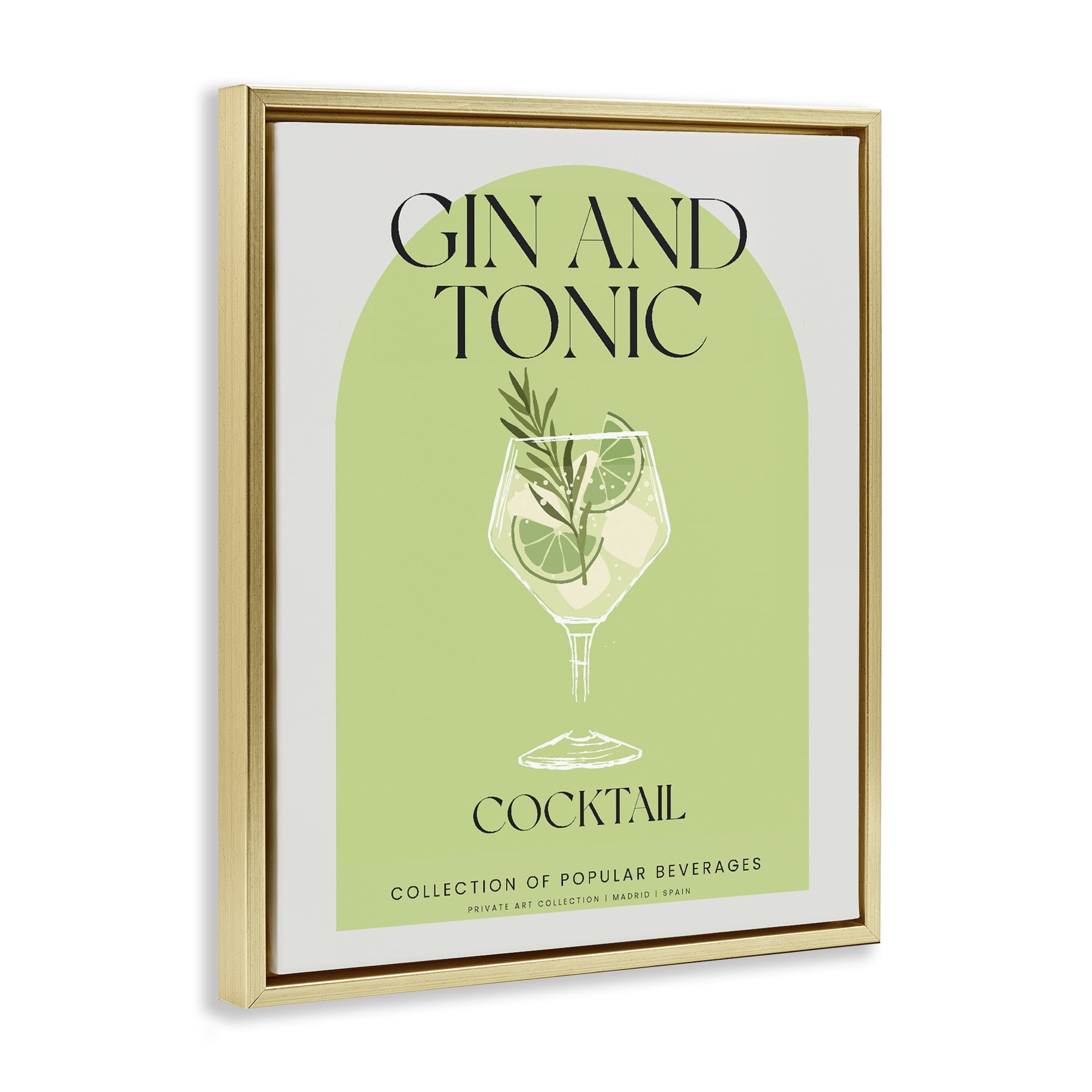 Stylish Retro Gin & Tonic Gold Framed Floater Canvas Wall Art, design by Lil' Rue
