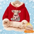 thumbnail image 2 of Playtopia Big Kids Sherpa Lined Pullover Hoodie Scarf Highland Cow Winter Animal Graphic Cotton Blend Warm Sweatshirt Multi Color 1PC, 2 of 5