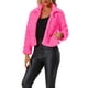 thumbnail image 4 of Chaqueta corta de pelaje sintético con cuello de solapa para mujer Inspire Chic, color rosa caliente, talla XS, 4 of 6