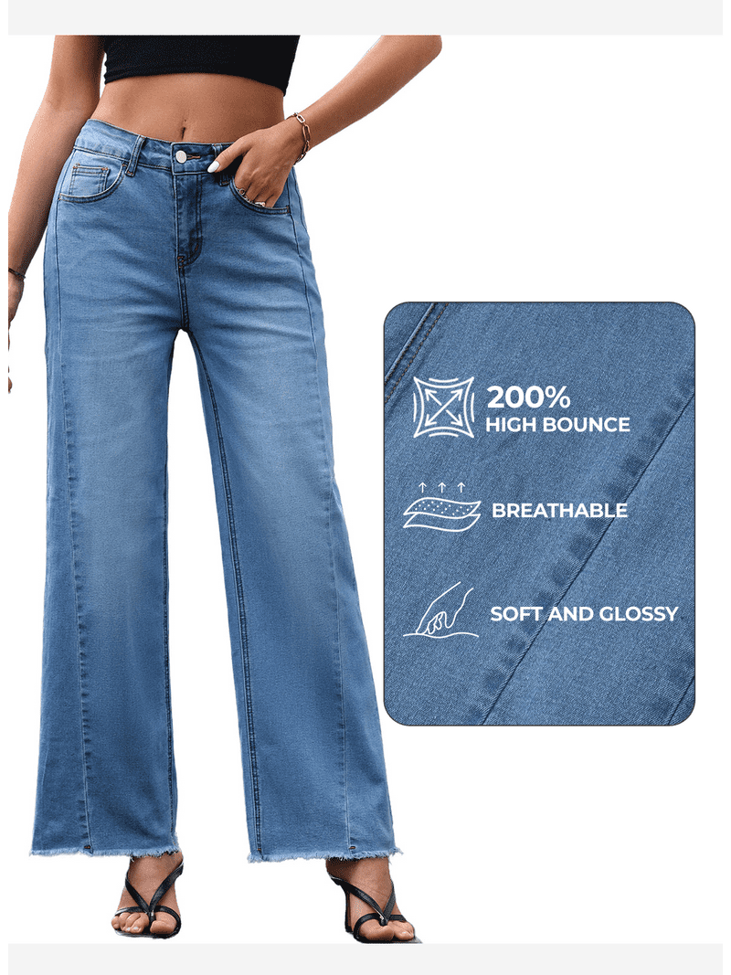 DOKOTOO Women's Wide Leg Jeans High Waisted Strechy Raw Hem