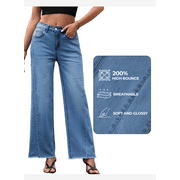 DOKOTOO Womens Wide Leg Jeans High Waisted Loose Fit Strechy Comfort Raw Hem Frayed Denim Pants