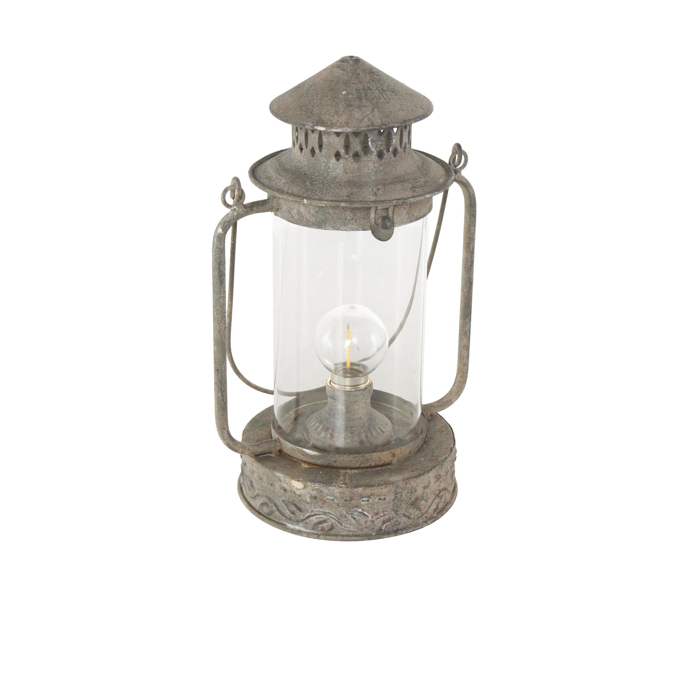 DecMode Bronze Metal Leaf Decorative Candle Lantern with Red Accents and Handle