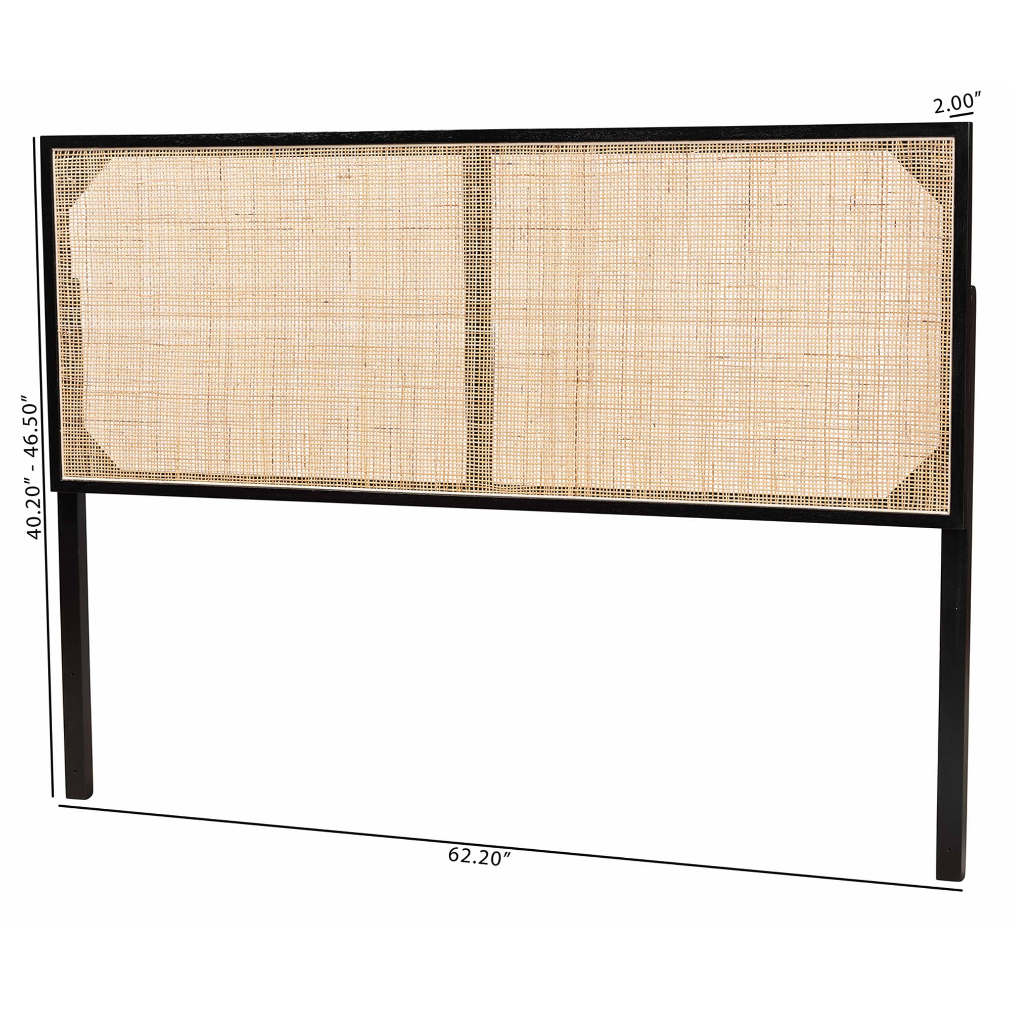 bali & pari Aurelia Rattan and Bayur Wood BOHO Headboard, Queen Size, Black