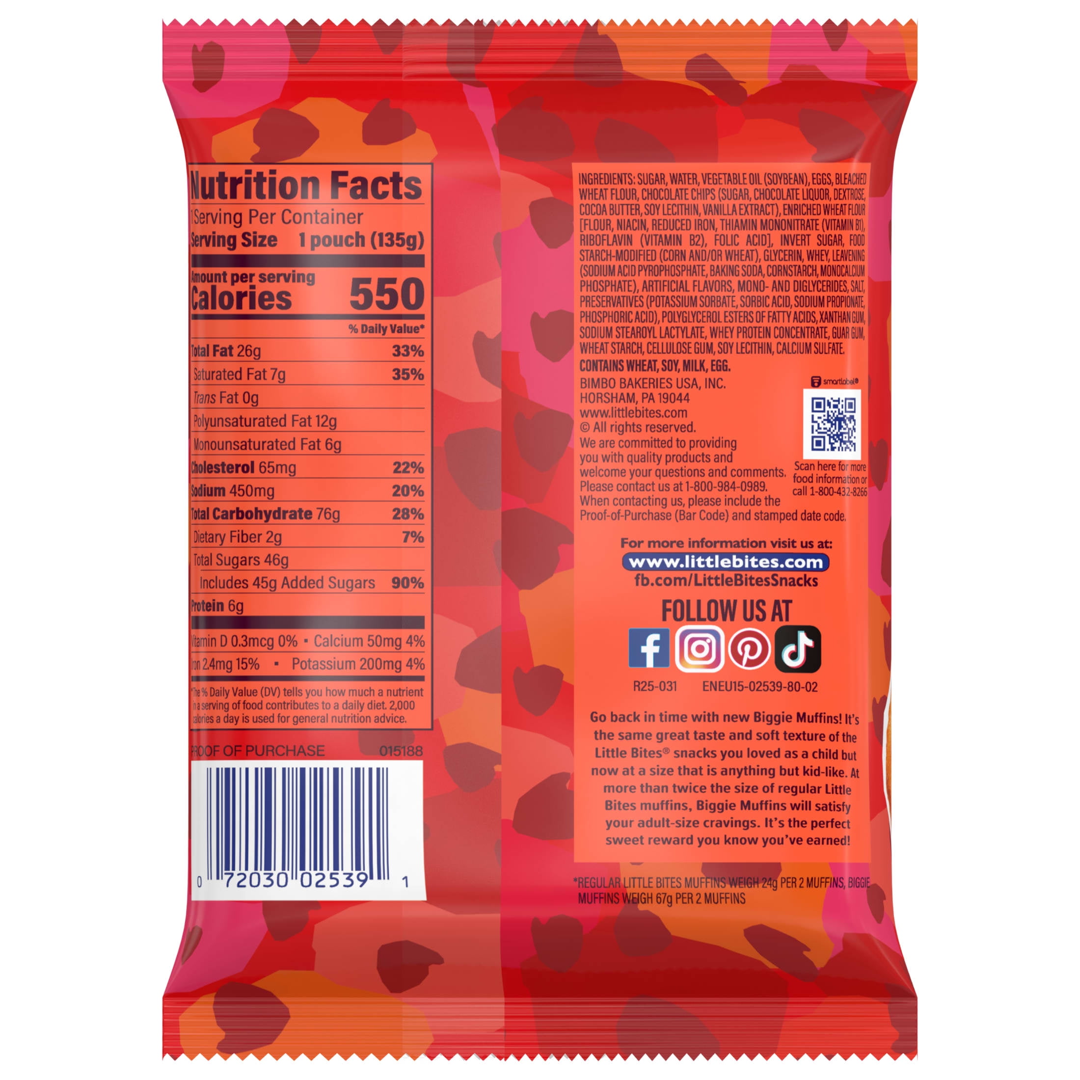 Little Bites Feelin' Chocolate Chippy Biggie Muffins, 4 Count, Chocolate Chip Muffins, 4.75 oz Pouch