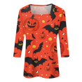 thumbnail image 3 of Camisa para mujer, moda informal, cuello cuadrado, manga 3/4, suelta, camiseta estampada de Halloween, top para mujer, 3 of 4