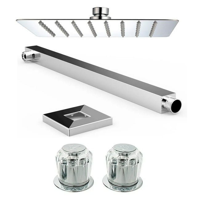 Regadera Cuadrada 20cm Con Brazo, Chapeton y Manerales Plata Rubinett Acero inóxidable Cromada Espejo De Lujo