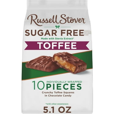 Russell Stover Chocolates Sugar Free Milk Chocolate Toffee Squares Mini Gusset Bag 5.1oz (10 Pieces)