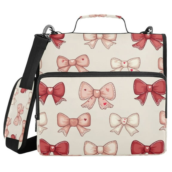 Water-Resistant 3-Ring Binder Organizer with Multiple Pockets Zipper Binder Bag for Office Pink and Red Bows