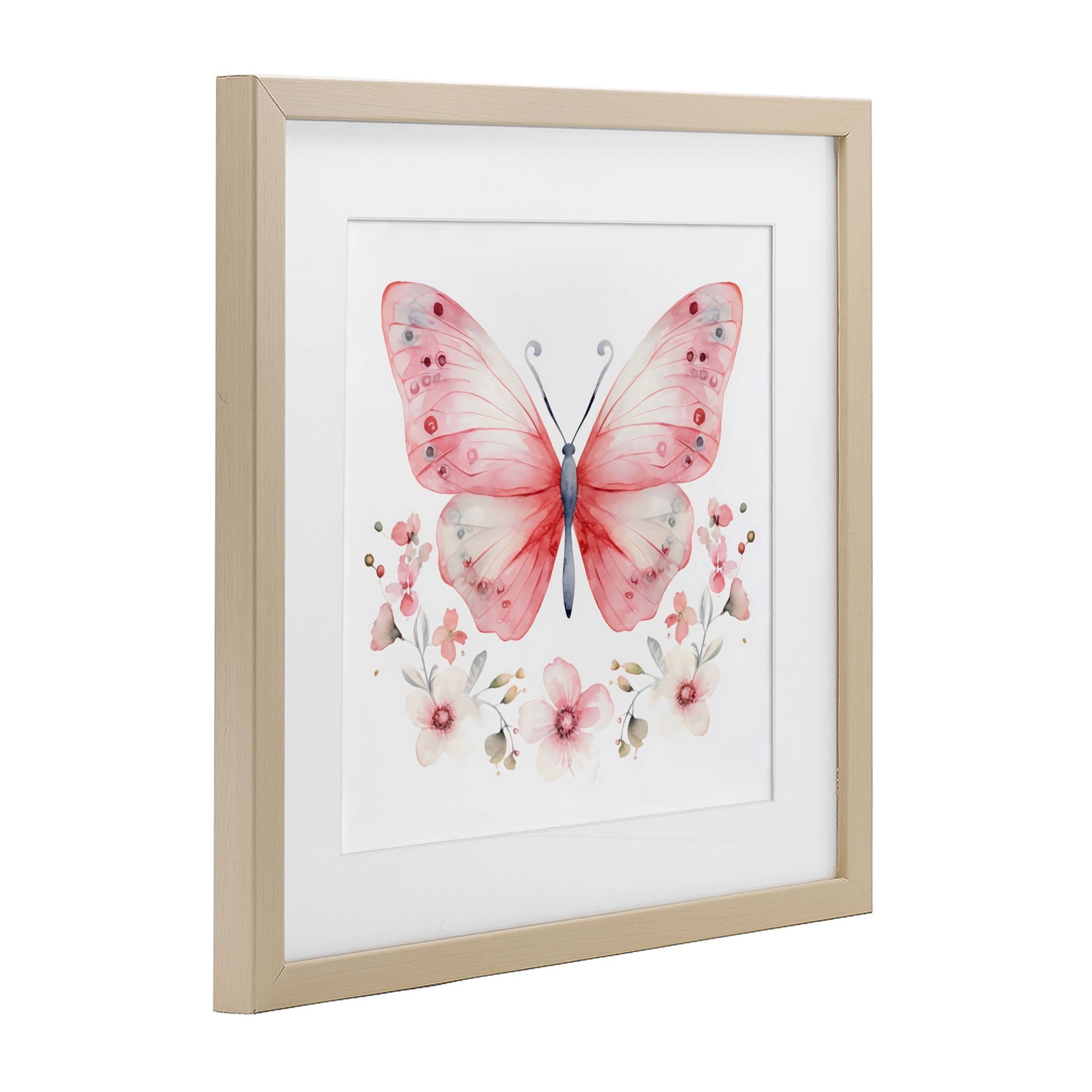 Stupell Industries Pink Symmetrical Butterfly Florals Birch Framed Print Under Glass, design by Creative Studio