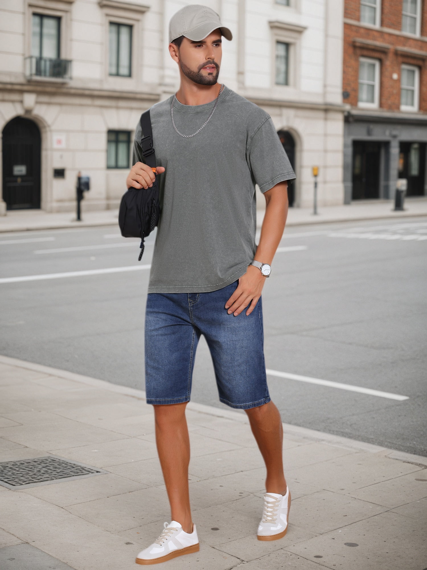DARING DIVA Men's Retro Distressed Crew Neck Short Sleeve Solid T-Shirt 3XL Gray