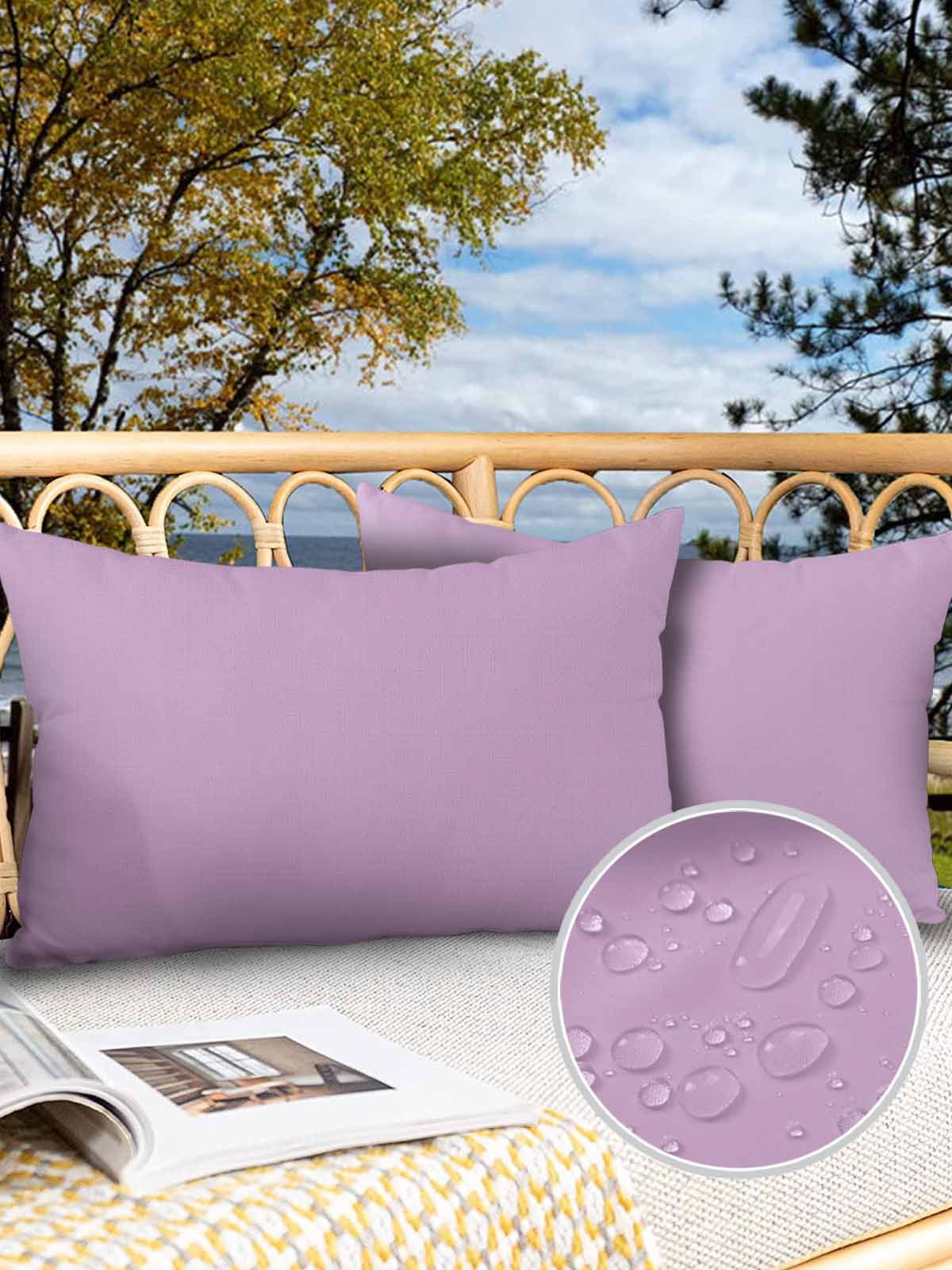 Outdoor Waterproof Throw Pillow Covers Set of 2 Lavender Decorative Pillowcases Lumbar Outdoor Pillows Cushion Case 20x12 Inch Solid Purple Color Patio Pillows for Couch Sofa Bed Garden