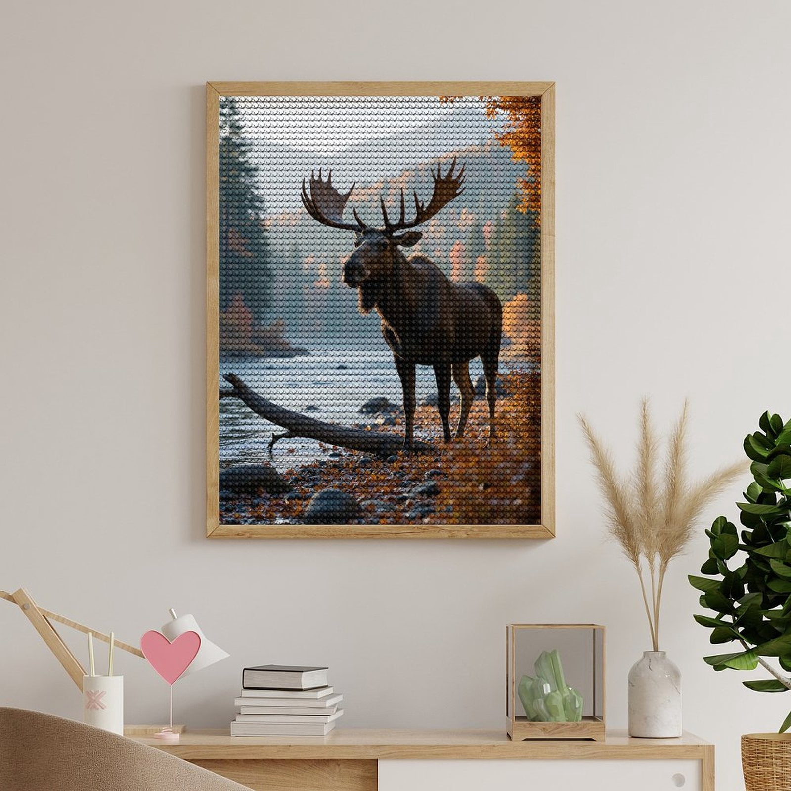 Diamond Art Kit for Adults, Moose River Autumn Forest Scene Diamond Painting for Adults Beginners, 5D DIY Diamond Art Painting Kits, Colorful Diamond Painting Craft for Home Decor 12x16