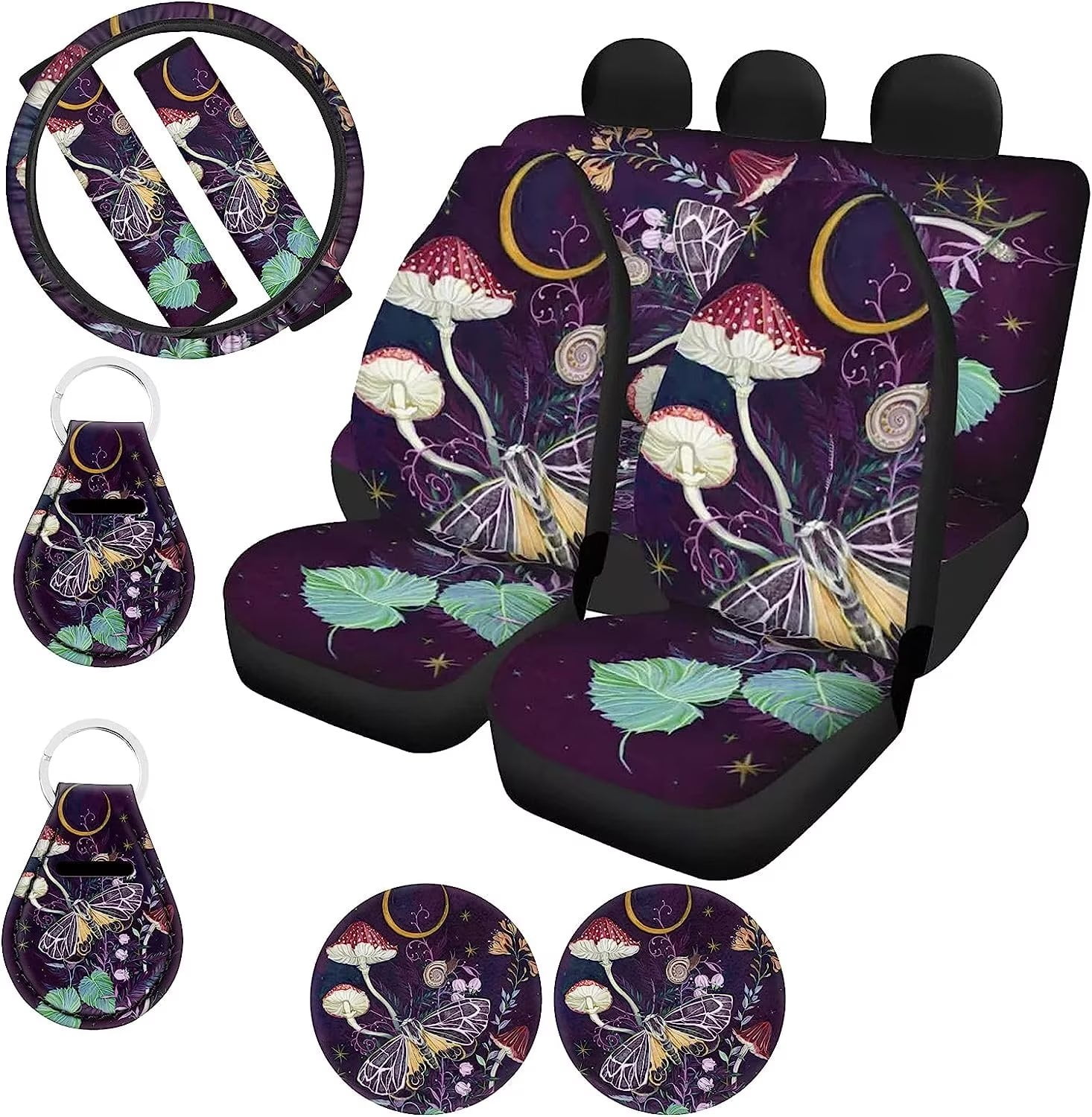  Uourmeti Bat Gothic Car Accessories Car Seat Covers and  Steering Wheel Cover Full Set License Plate Frames Seat Belt Cushion  Keyring Keychain Witchy Colorful Universal Car Decor Gift for Car Lovers 