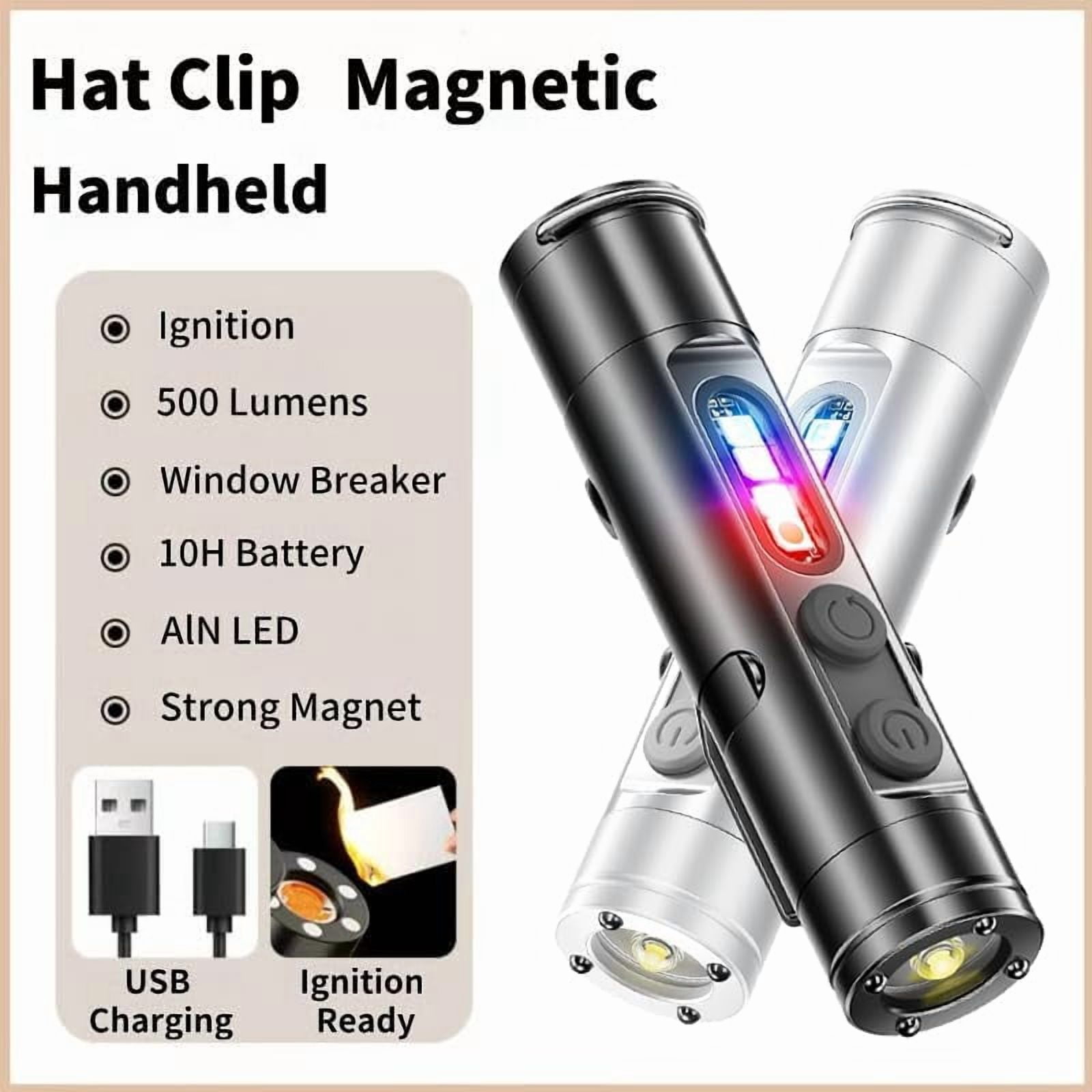Pocket Rechargeable EDC Flashlight - 500 Lumens Mini Keychain Light with Fire Starter, Window Breaker & Magnetic Base, Multi-Color & UV Side Lights, Emergency Strobe for Camping, Travel, Car Survival