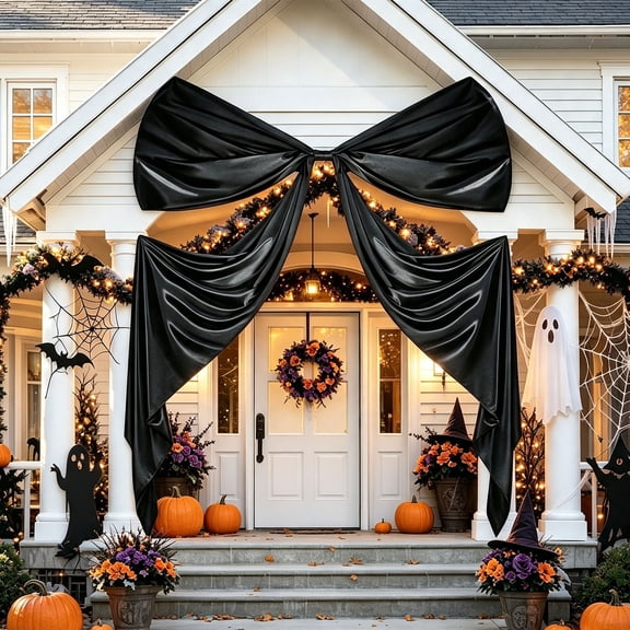 118 Inch Giant Black Bow Halloween Decoration, Oversized Canvas Hanging Bow for Mantels Entryways Doors Windows, Party Patio Holiday Decor