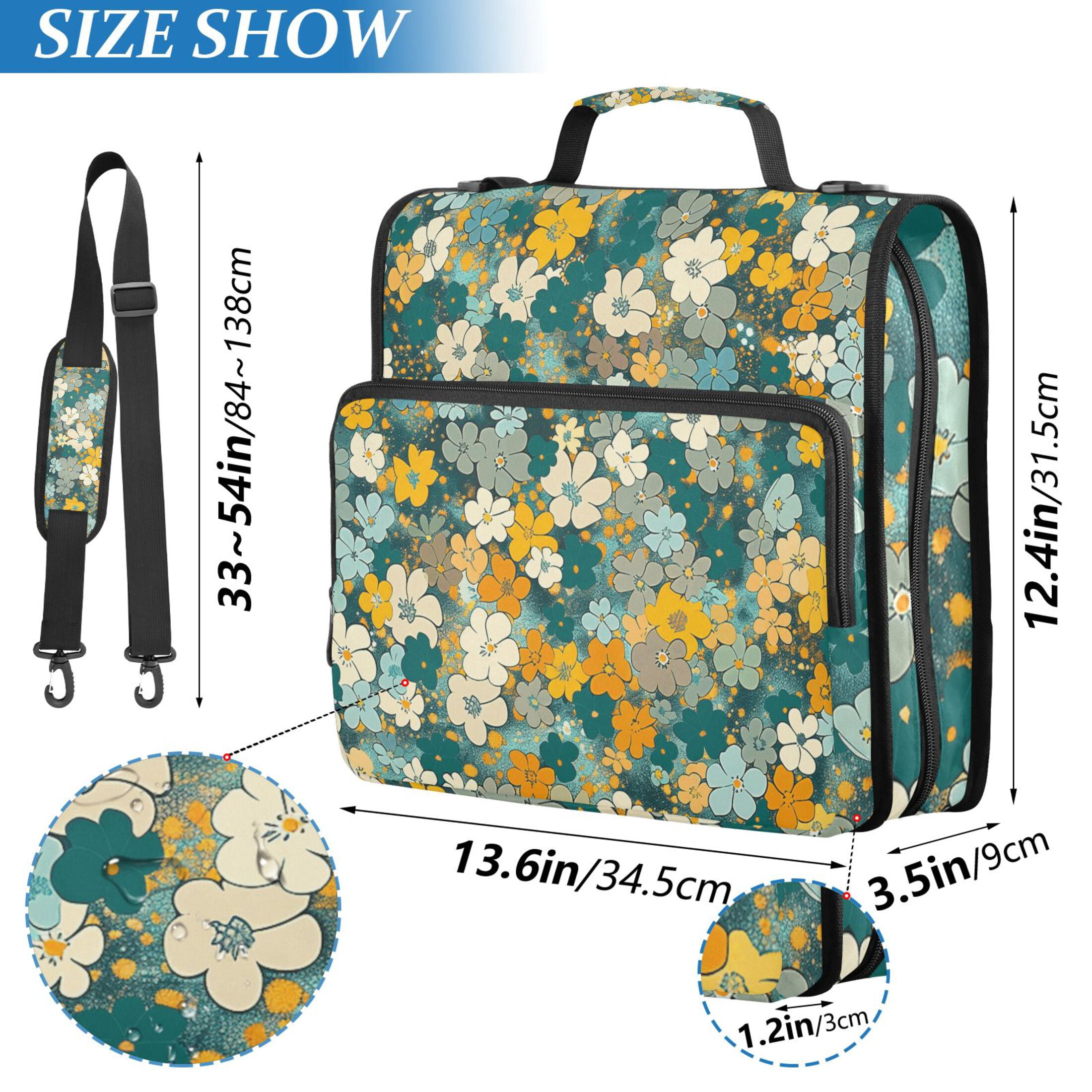 3 Ring Zipper Binder with Shoulder Strap Waterproof Trapper Keeper 2 Inch D-Ring 500 Sheets Capacity Watercolor Little Daisy