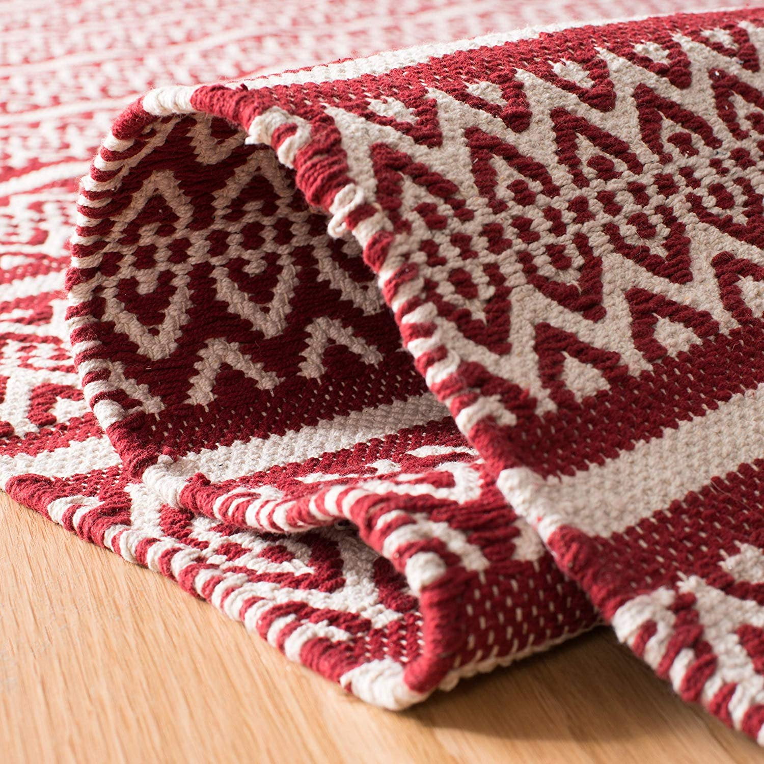Red 6' x 6' Square Ivory Safavieh Montauk Collection MTK341C Handmade Flatweave Cotton Area Rug 