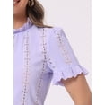 thumbnail image 5 of DARING DIVA Ruffle Puff Short Sleeve Crochet Eyelet Blouse M Light Purple, 5 of 6