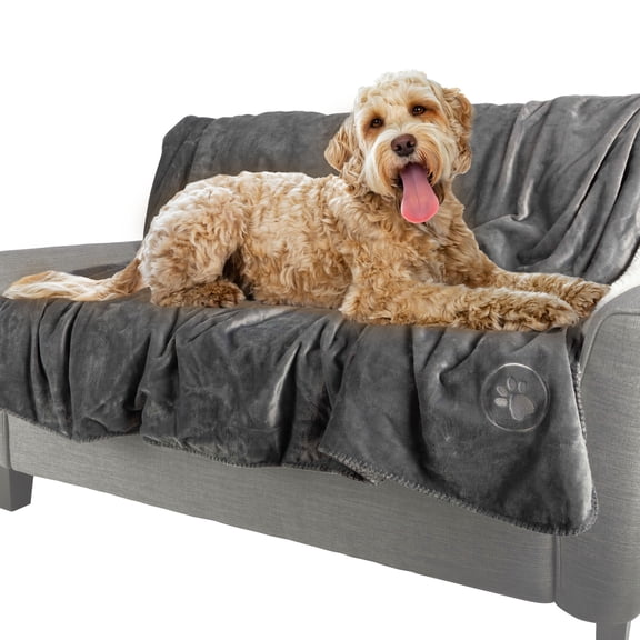 PETMAKER 60x70-Inch Reversible Sherpa Fleece Waterproof Dog Blanket (Gray)